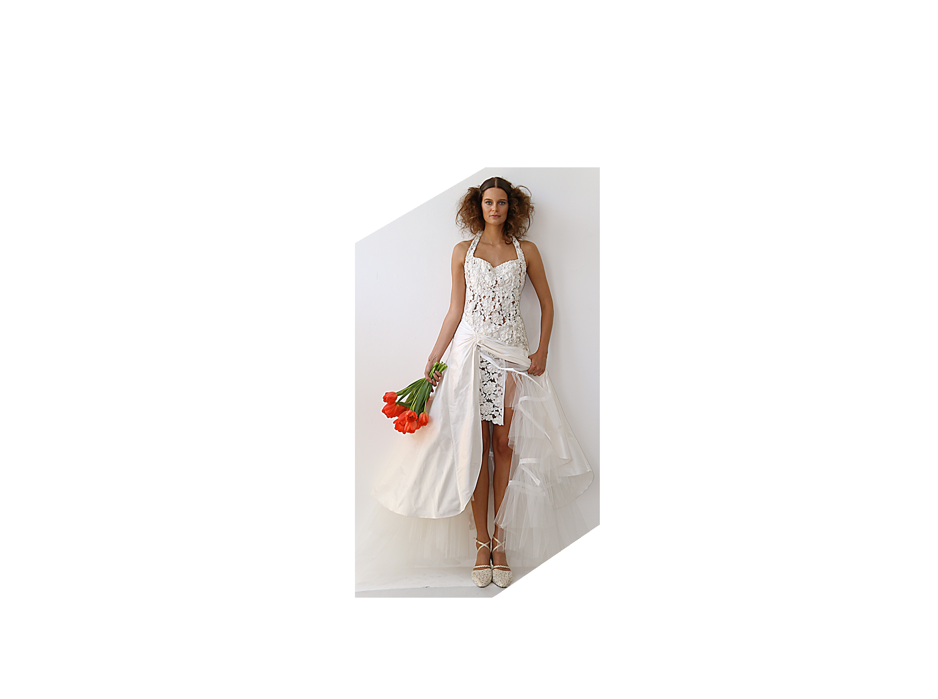 Langes Couture Hochzeitskleid für Bräute, die gerne Bein zeigen