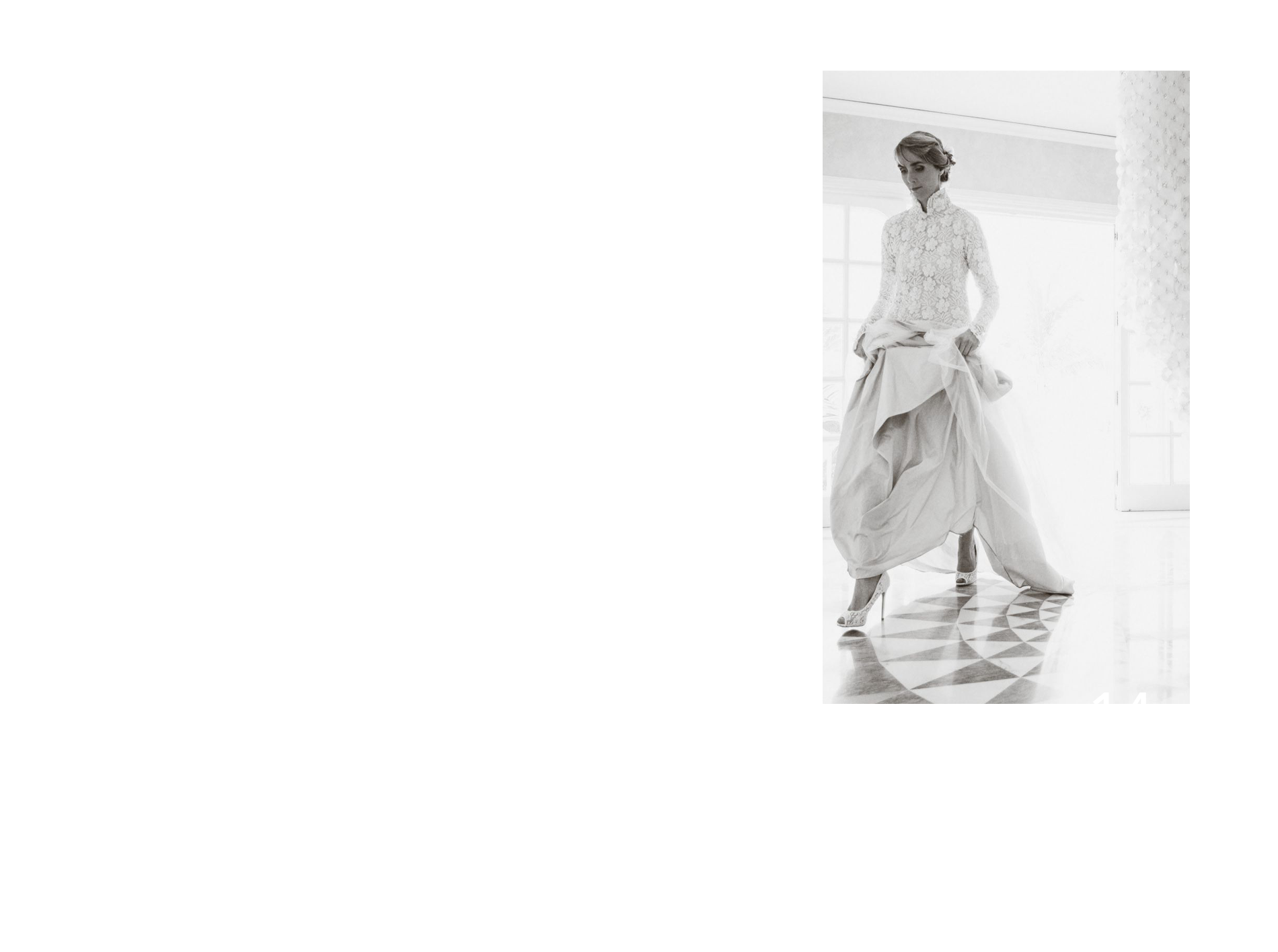 Ausdruckstarkes Couture-Spitzen-Brautkleid mit kunstvollen Details und extravaganten Drapierungen